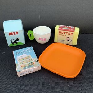 Kids Play Food Lot – Wooden Milk & Cup, Tupperware Plate, Butter & Sugar Toys